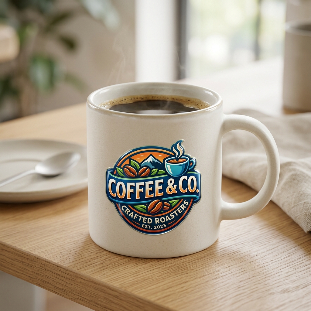 Ceramic coffee mug with glossy UV printed logo
