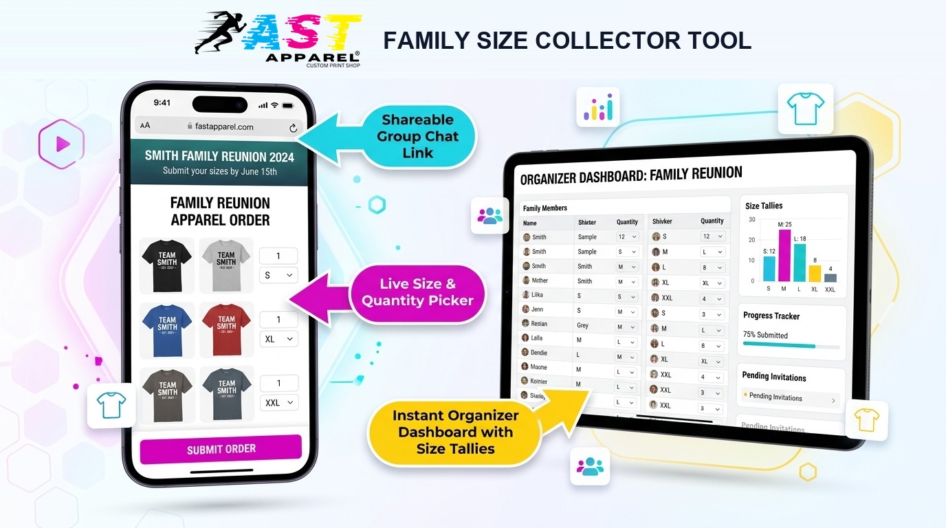 Fast Apparel Family & Group Size Collector Tool with feature callouts