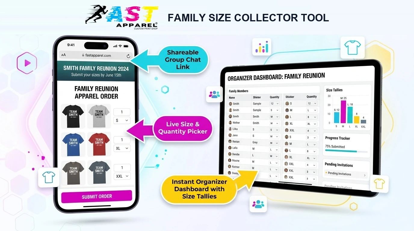 Fast Apparel Family & Group Size Collector Tool with feature callouts